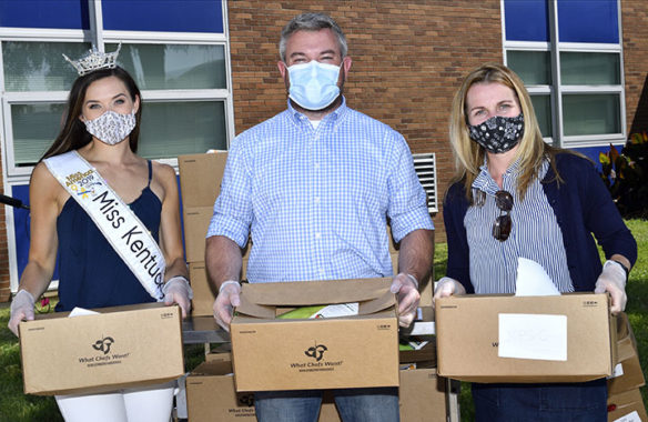 Helping to distribute the boxes recently were Miss Kentucky Alex Francke, Agriculture Commissioner Ryan Quarles and Kentucky Department of Education Division Director Lauren Moore.