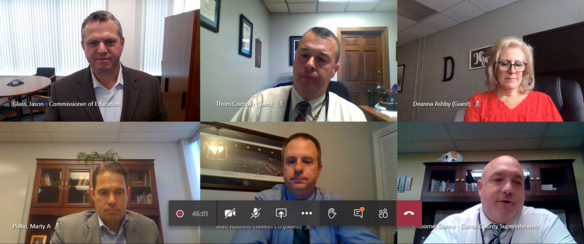 A screen shot of Education Commissioner Jason Glass meeting with other superintendents at the Sept. 28 Superintendents Advisory Council Virtual Meeting.