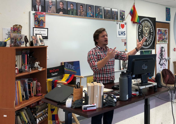 Christopher McCurry, Kentucky’s 2021 High School Teacher of the Year, teaching in his classroom.