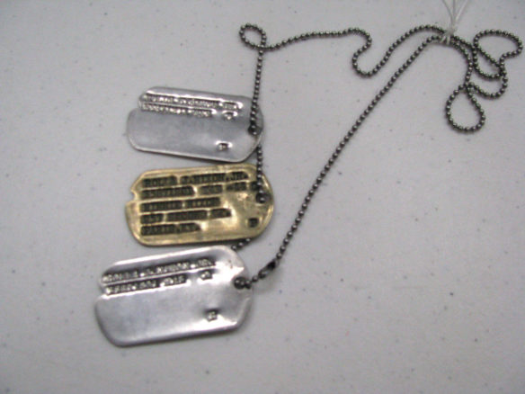 A set of dog tags in the collection of the Hopewell Museum in Paris.