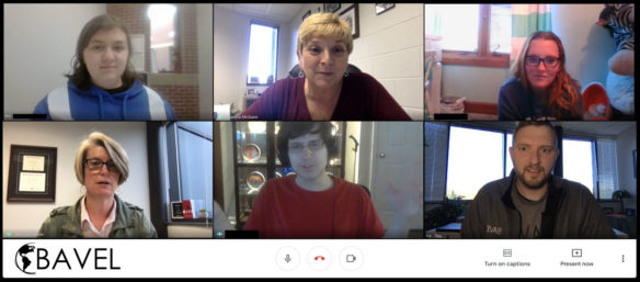 Screenshot of six people holding a class using a video conference.