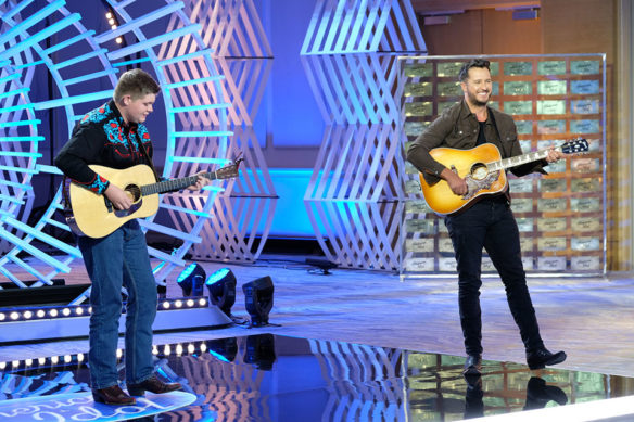 Alex Miller, left, performs a duet with country music star Luke Bryan during his American Idol audition.