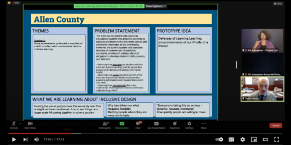 A screenshot of an online meeting, with a slide reading Allen County on the screen and two people on the right side of the screen.