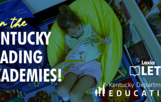 Graphic that reads: Join the Kentucky Reading Academies! A photo in the background of a young girl reading a book.