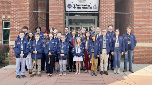 A group picture of STAR students with Lt. Gov. Jacqueline Coleman in front of the Challenger Learning Center. 