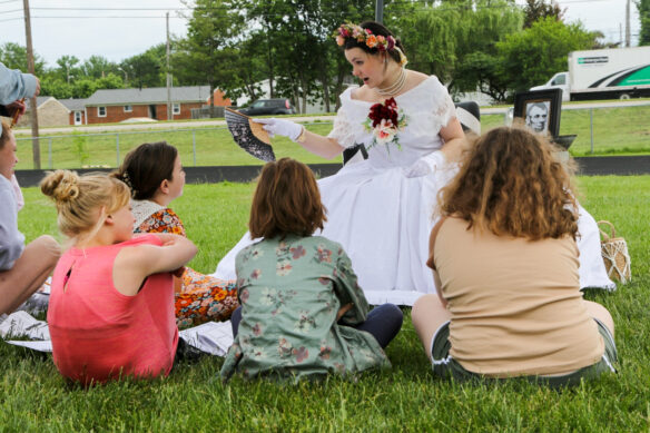 Photo of a female student dressed as Mary Todd Lincoln