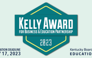 Graphic reading: Kelly Award for Business and Education Partnership 2023, nomination deadline July 17, 2023