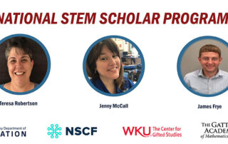 Graphic reading: National STEM Scholar Program, with pictures of Teresa Robertson, Jenny McCall and James Frye.