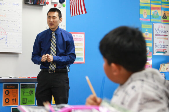 Shane Baker teaches in a classroom