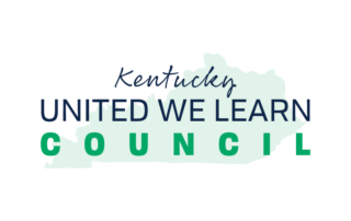 An outline of Kentucky with the words Kentucky United We Learn Council on top of it.