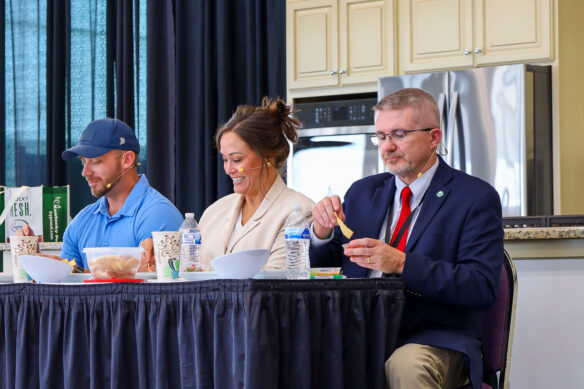 Jonathan Shell, Jacqueline Coleman and Robbie Fletcher each try out salsa dips