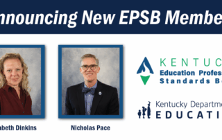 Graphic says Announcing New EPSB Members with headshots of the two new members, Elizabeth Dinkins and Nicholas Pace
