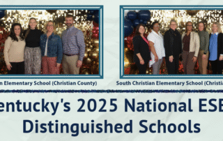 Graphic says Kentucky's 2025 National ESEA Distinguished Schools while showing two photos depicting people from both schools, Crofton Elementary School and South Christian Elementary School, both in Christian County